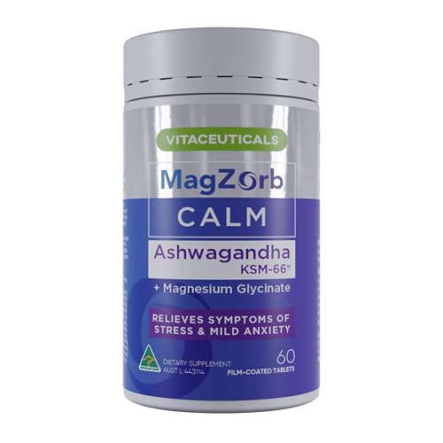 Vitaceuticals MagZorb Calm Supplement with Ashwagandha KSM-66, Magnesium Glycinate, B Vitamins - Stress & Anxiety Relief - Promotes Relaxation & Sleep - 60 Tablets