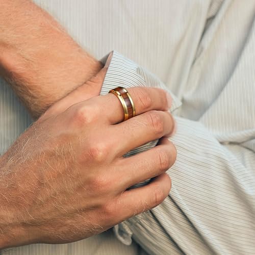 Image of King Will Nature Koa Wood Inlay Tungsten Carbide Wedding Ring 8mm Silver /Black /Gold /Green /Rose Gold /Blue Wedding Band for Men High Polished Anniversary Rings Comfort Fit Size 6-15