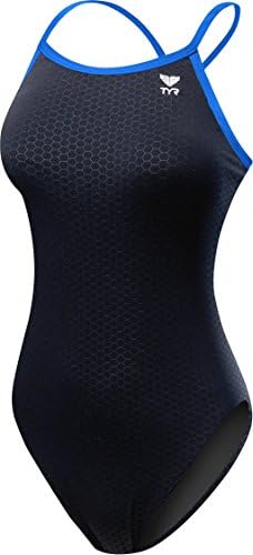 TYR Girls’s Hexa Diamondfit Swimsuit, Black/Blue, 32