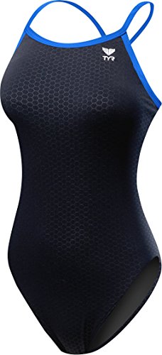 TYR Womens Hexa Diamondfit Swimsuit, Black/Blue, 36