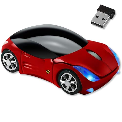 HUGJEPTTY Cute Mouse Wireless Red1600DPI 2.4G with USB Reciver Car Mouse for Computer Wireless Computer Mouse Wireless USB Wireless Mouse for Laptop Computer Tablet for Windows for Mac OSRed