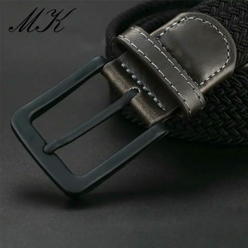 Men'S Black Buckle Braided Belt Casual Elastic Canvas Stretch Belt Breathable Versatile Nylon Belt-Khaki-120Cm4