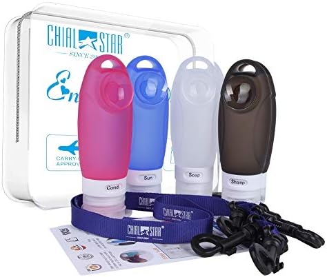 Travel Bottles, Leakproof Silicone Refillable Travel Containers, Chialstar 3 oz TSA Approved Squeezable Travel Size Accessories Sets With Shower Lanyard and Toiletry Bag for Shampoo Lotion Soap