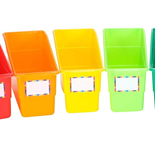 Really Good Stuff Rainbow Name Labels Durable Book and Binder Holders, 5¼" by 12½" by 7½" (Set of 12) - Ideal for Narrow or Vertical Storage Needs Like Magazines, Books, Folders - Color-Code Your Room