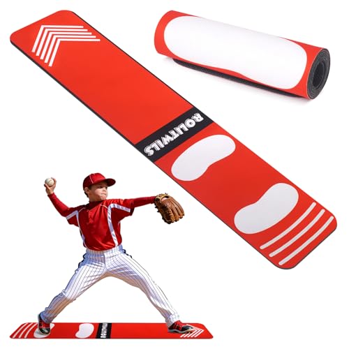 Softball Pitching Mat for Pitching Practice - Non-Slip Baseball Batting Mat with Footprint Guide for Young People Practice Backyard & Home Use - 54 x 12 inches Portable Lightweight