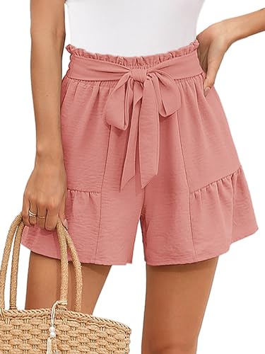 Heymoments Women's Wide Leg Shorts Lightweight Pink Medium High Waisted