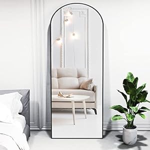 WallBeyond Arched Full Length Mirror with Stand Arch Floor Mirror Full Length Wall-Mounted for Living Room Bedroom Bathroom Aluminum Frame Standing or Leaning Hanging (Black, 71″ x 24″)
