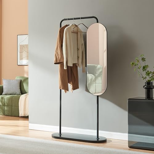 [en.casa] Portemanteau sur Pied 2 in 1 avec Miroir Pivotant Penderie Rangement Pratique Moderne Chambre À Coucher Entrée Dresing Métal Aggloméré Verre 167 x 80 x 35...