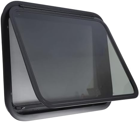 RV Window, 30 W X 22 H RV Exit Window with Screen & Trim Ring, Tempered Glass Window, RV Emergency Exit Window, External Push Out Window for Cargo, Horse Trailer