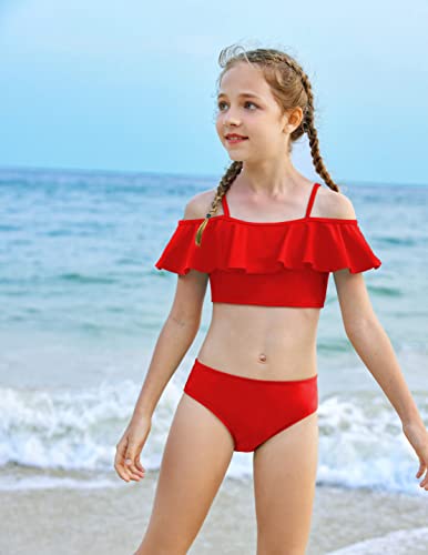 Arshiner Girls 3 Pieces Swimsuit Floral Bikini Bathing Suit Swimwear Ruffle Sleeve Swim Set Rainbow For Big Kid Size 11 Years To 12 Years #TOP1