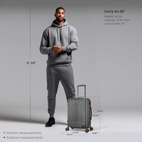 DUKAP STRATOS 20 Inch Carry On Hardside Luggage with GEL Handle and TSA Lock Travel Suitcase with Spinner Wheels and Studs Black2