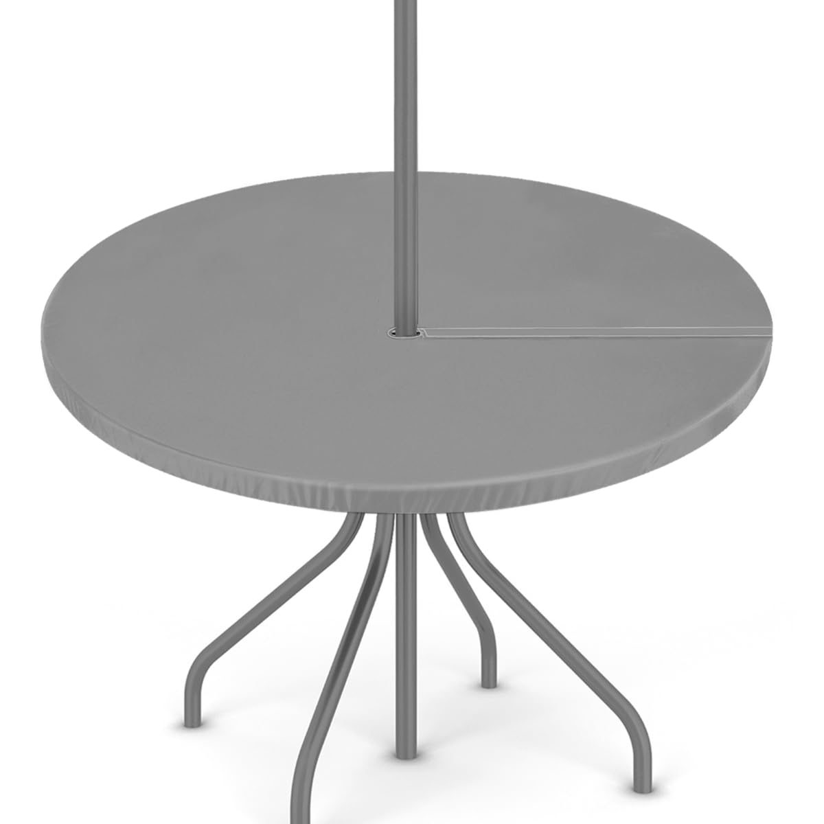 Mexpekil Outdoor Round Tablecloth with Umbrella Hole, Gray Waterproof Wipeable Garden Table Cloth for Party Picnic, Fit for 45"-56" Round Tables