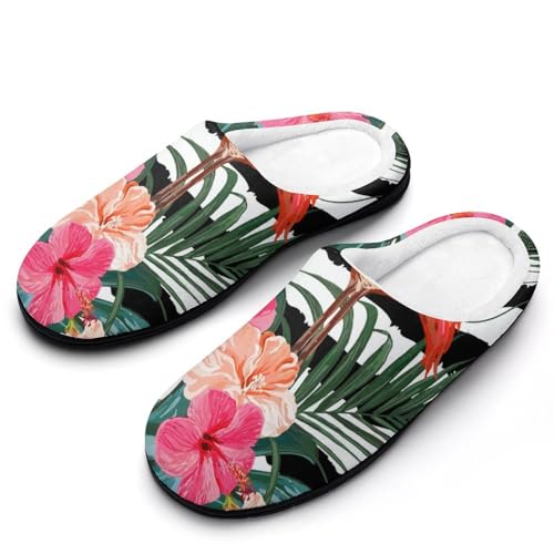 GIOKQB Flamenco Hoja De Palmera Zapatillas Casa Mujer Invierno Caliente Peluche Pantuflas Comoda Slippers
