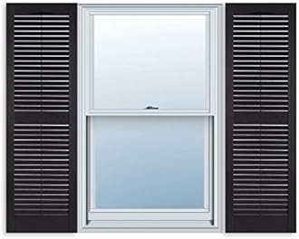 Exterior Solutions Standard Louver Exterior Vinyl Shutter, Black (Pair), 15 Inch x 59 Inch