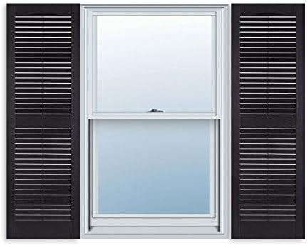 15 Inch x 63 Inch Standard Louver Exterior Vinyl Window Shutters, Black (Pair)