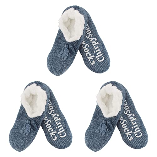 Image of BambooMN Adult Women Super Soft Warm Cozy Fancy Yarn Slippers Non-Slip Lined Socks, Indoor Comfy House Slippers, 3 Pairs