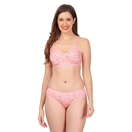 Image of Women Non Padded Wirefree Pure Cotton Printed Multicolor Bra & Penty Set 2 Pack Combo