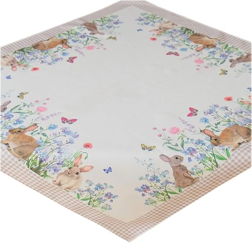 texpot Mantel de 85 x 85 cm con estampado de conejitos y flores de Pascua y primavera