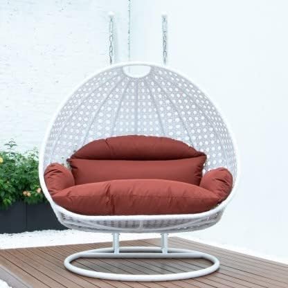 Image of OMANSH Double Seater Swing Chair with Stand & Cushion & Hook Outdoor || Indoor || Balcony || Garden || Living Room (White-Maroon)