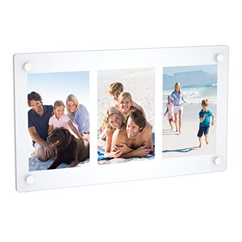 NIUBEE 3 Opening 4x6 Collage Picture Frame, Acrylic Wall Hanging and Desktop Photo Display with Mat (White)