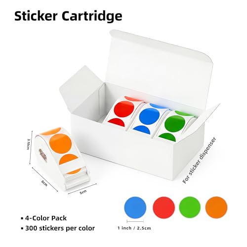 Image of for Lucky Sticker Transparent dot Sticker Dispenser. Includes 1200 1-inch Colored dot Stickers in red, Orange, Blue, and Green. Round Color-Coding Labels, Suitable for Offices and classrooms.