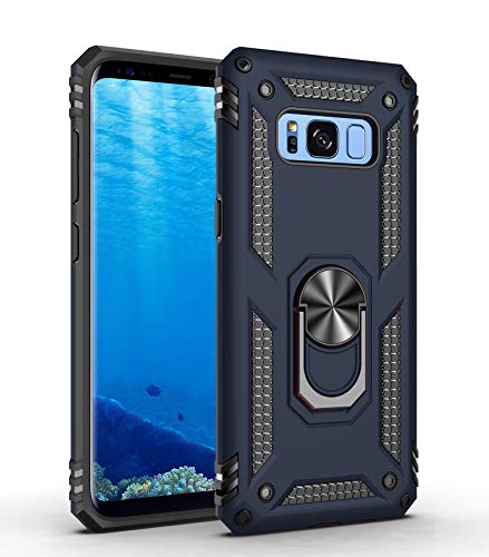 Cavor for Samsung Galaxy S8 Case (5.8") TPU Case PC Bumper 360° Rotation Ring Holder Kickstand Back Cover [Work with Magnetic Car Mount] Shockproof Protective Cover-Navy Blue