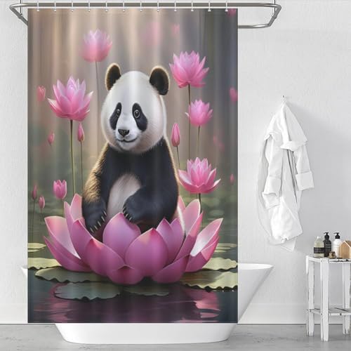 Rideau de douche panda imperméable 122x183cm en polyester lavable - 2