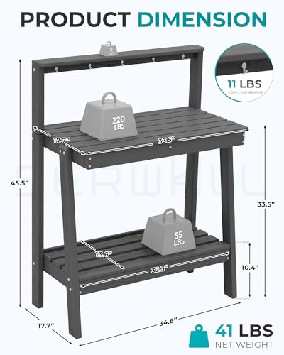 image for SERWALL Potting Bench Outdoor with Storage, 3-Tier HDPE Gardening Tabl