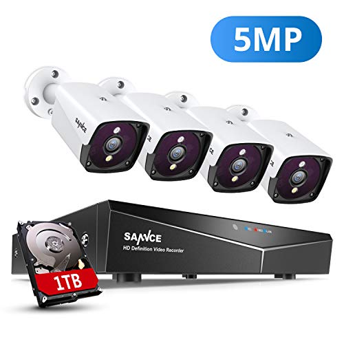 SANNCE 5MP PoE Überwachungskamera Set mit 4X 5MP IP Wasserfeste Kamera und 4CH 1TB Festplatte NVR POE Überwachungssystem für Haus, Innen, Außen Sicherheit