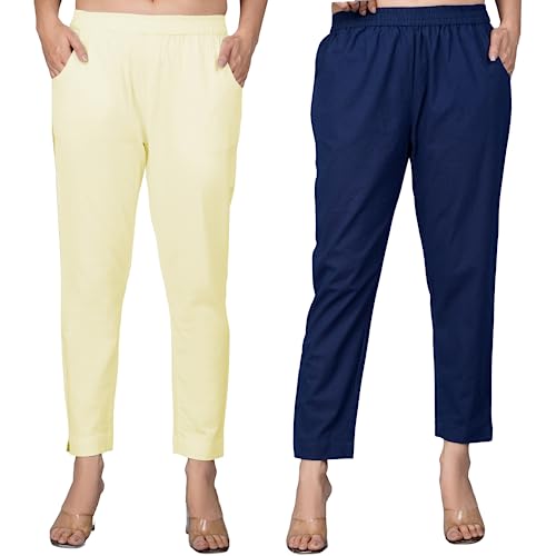 Image of Regular Fit Fully Elastic Waist Ankle Length Premium Cotton Casual Trouser Pant (Combo Pack of 2)