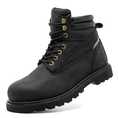 Image of Steel Toe Work Boots for Men 6 Inch Waterproof Non Slip Rubber Comfort Leather Safety Durable Industrial Construction Boots