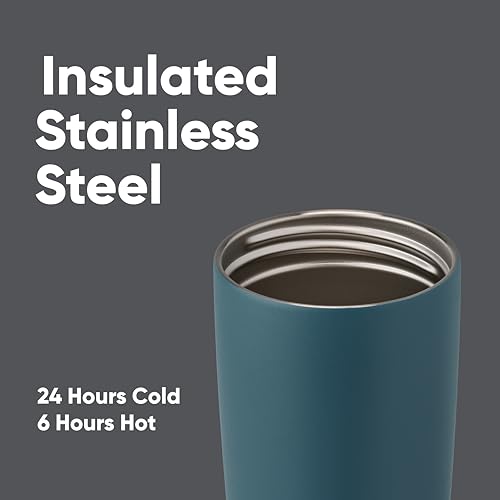 Image of Owala SmoothSip Slider Insulated Stainless Steel Coffee Tumbler, Reusable Iced Coffee Cup, Hot Coffee Travel Mug, BPA Free 20 oz, Grey /Blue (High Dive)