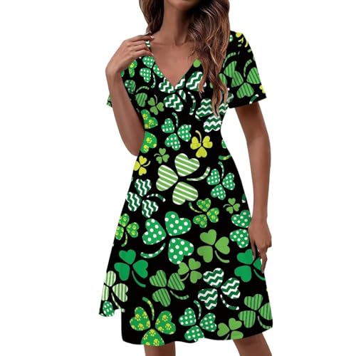 Eheartsgir Robe d'été formelle à manches courtes et col en V pour femme, robe de demoiselle d'honneur, robe d'invitée de mariage avec poches, Congé vert pour la Saint-Parik, Taille XL