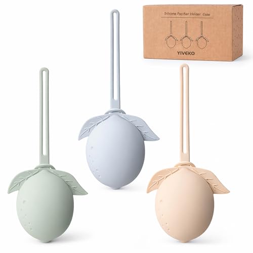 Image of Silicone Pacifier Holder Case Binky Holder Baby Silicone Pacifier Case for Boys Girls Portable Paci Pouch for Newborns 3 Pack-Ivory+Sage+Baby Blue