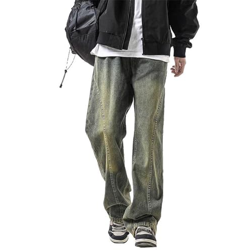 Men's Jeans American Spring Winter Fleece-Lined Straight Loose Casual Pants