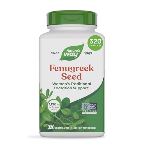 Image of Nature's Way Fenugreek Seed Supplement, Traditional Breast Milk Production and Breastfeeding Lactation Support*, Traditionally Used to Soothe Digestion*, Non-GMO Project Verified, Vegan, 320 Capsules