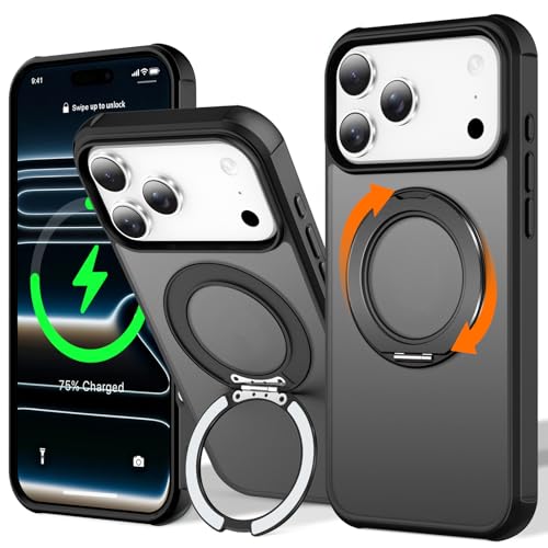 UMIONE 360°]\ȎCOfUC iPhone 17 Prop CrWu[vX^h MagsafeΉ EgX~^[O[h̑ϏՌP[X - ubN