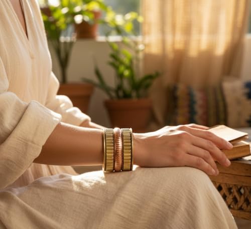 Image of Touchstone Indian Bollywood Desire Brass Base Exotic Workmanship Free Size Cuff Bracelet in Antique Gold Or White Or Copper Tone for Women.