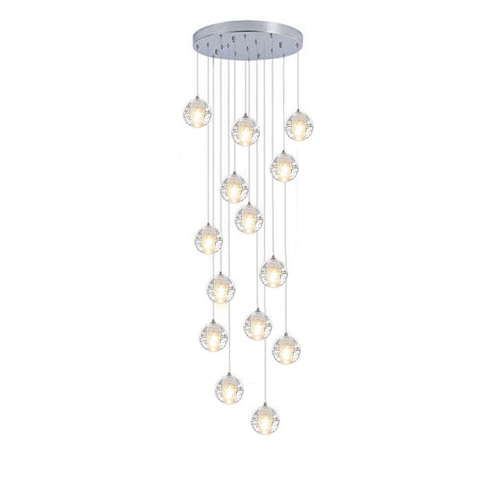 Plafonnier suspendu cristal 14 lumières pour illuminer un haut plafond sombre