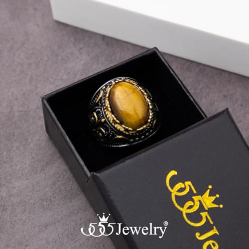 555Jewelry Solid Stainless Steel Gold Silver Rings for Men Turquoise Green Tiger Eye Ring Vintage Mens Rings Pinky Large Onyx Biker Signet Ring for Men US Size 8-133