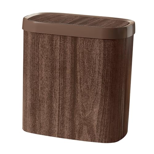 SMASOLO Cubo de Basura Pequeño 9 Litros con Tapa de PP Resistente y Diseño Vintage con Veta de Madera, Delgado y Compacto para Baño, Cocina U Oficina, Bote de Basura para Suelo y Espacios