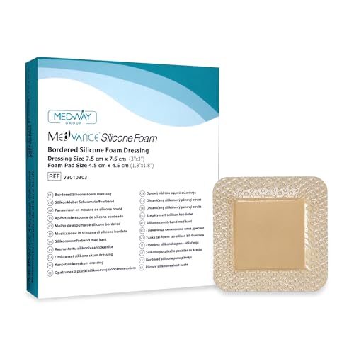 Silicona MedVanceTM - Revestimiento de espuma adhesiva de silicona con bordes, tamaño 7.5 cm x 7.5 cm, (almohadilla de 4.5 cm x 4.5 cm), caja de 5dressings