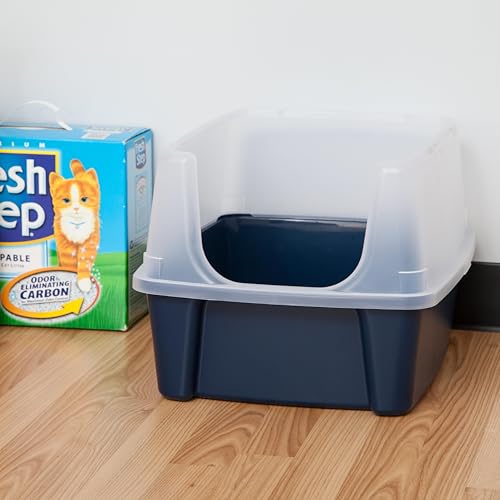 IRIS USA Large High Sided Cat Litter Box with Scoop, Open Top Litter Pan for Big Cats, Anti-Scatter No Tracking Design, Easy Clean, Navy by IRIS USA - Image 3