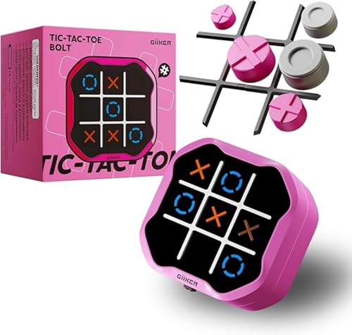 GiiKER Tic Tac Toe Bolt-Spiel Original 3-in-1-Handheld-Puzzle-Spielkonsole tragbare Reisespiele Brettspiele für Kinder und Erwachsene Geburtstagsgeschenke für Kinder ab 3 Jahren (Pink)