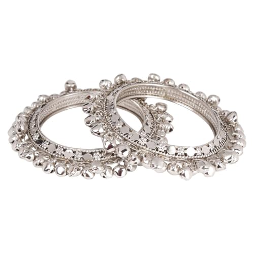 Efulgenz Indian Oxidized Jewelry for Navratri Boho Vintage Antique Tribal Indian Oxidized Bell Charm Bracelet Bangle Set Jewelry for Women