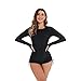 Sun Protection Clothing Women: Women Tummy Control Rash Guard Swimsuits Long Sleeve Bathing Suit Surfing Swimwear Sexy Sport Athletic Swimming Beach Clothes All Black M