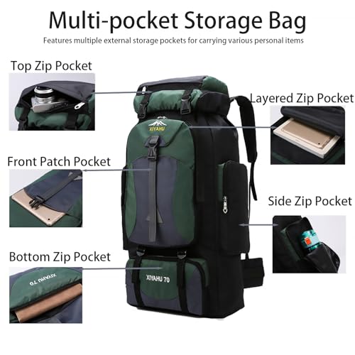 Lawaia 70L Hiking Backpack Large Camping Pack Backpacking Bag Rucking Backpacks Outdoor Trekking Travel Rucksack for Men Women-Black - Image 5