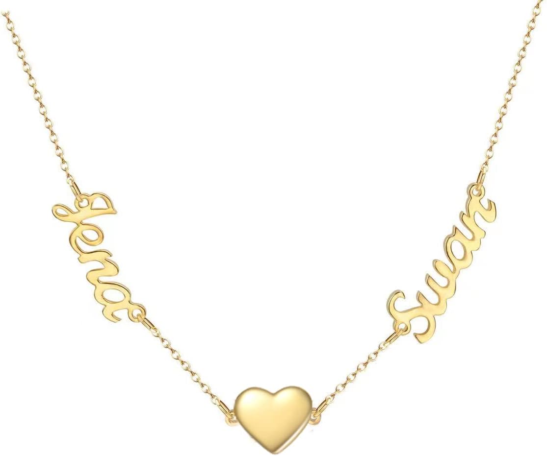 SISGEM Solid 10k 14k 18k Gold Personalized Name Necklace with 1-4 Names, Real Gold Customized Nameplate Necklace Custom Any Name Fine Jewelry Gifts for Women, Mom, Wife
