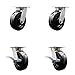 Kingpinless Phenolic Swivel Top Plate Caster Set of 4 w/6" x 2" Black Wheels - Includes 2 Swivel with Brakes & 2 Swivel - 4800 lbs Total Capacity - Service Caster Brand