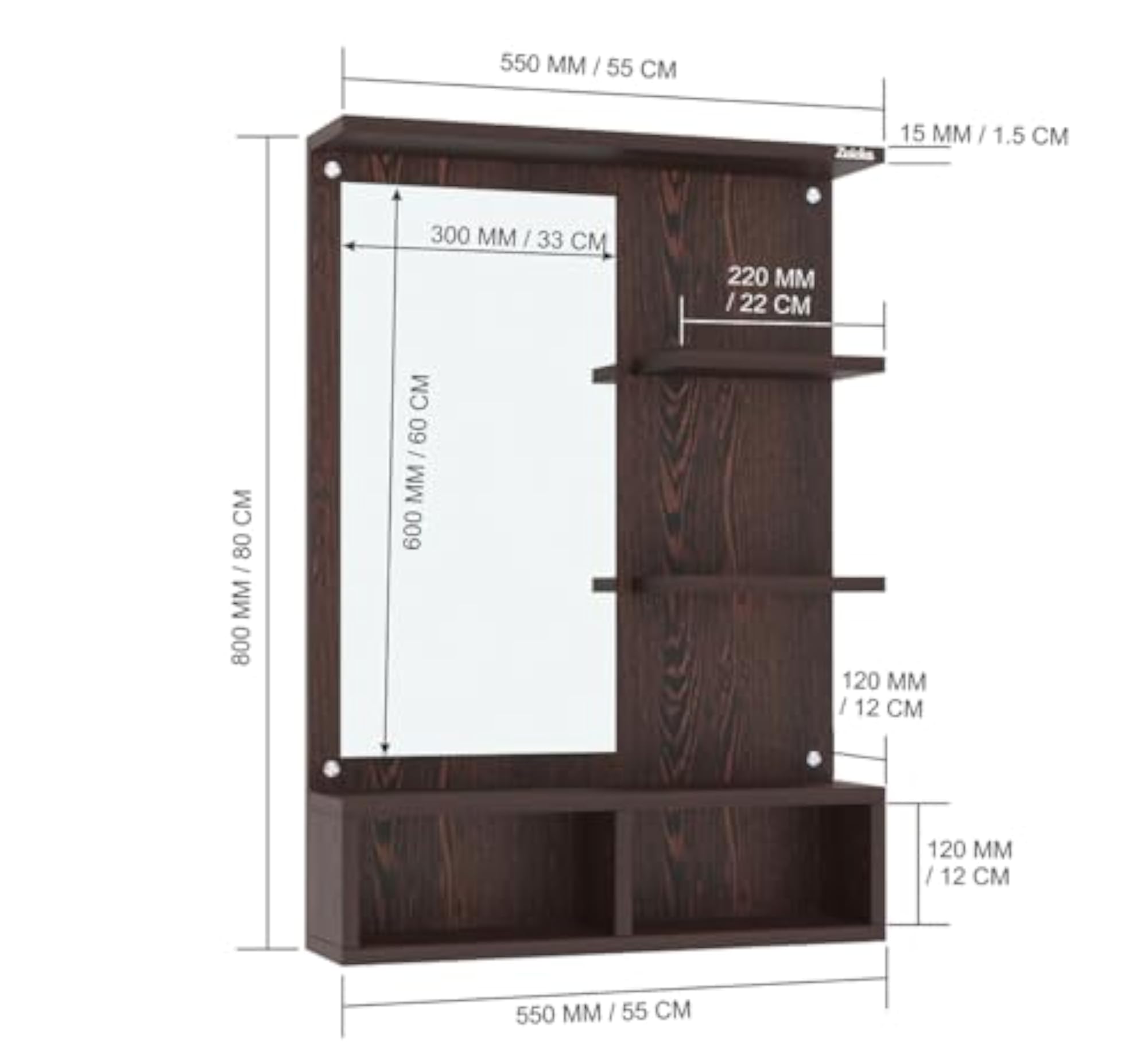 Wall Mounted Dressing Table with Mirror & Storage